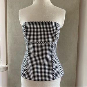 WHBM lined b+w gingham check cotton bustier top